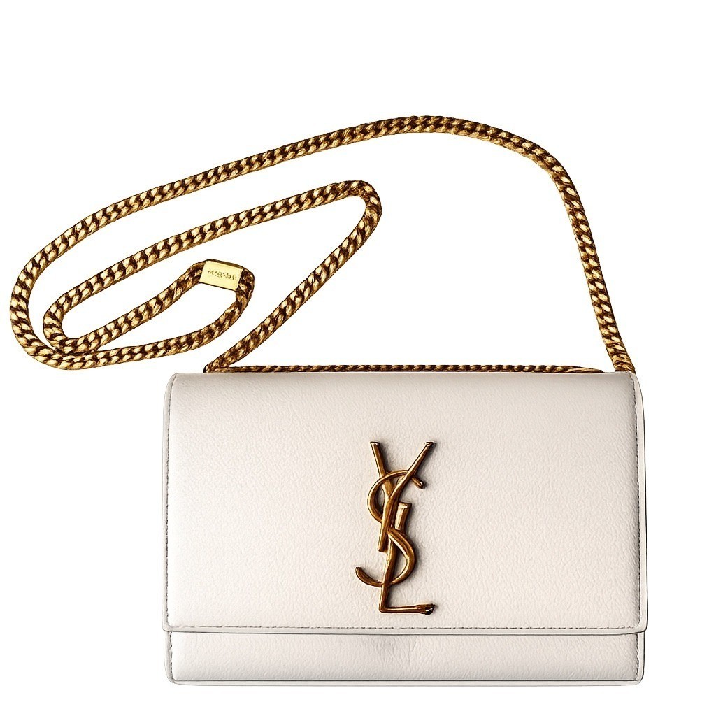 Saint Laurent Kate Cream Grain De Poudre Leather Gold Chain Shoulder Bag
