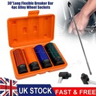 30" inch 1/2" Dr Breaker Bar With 4X Impacted Metric Alloy Wheel Nut Sockets Set