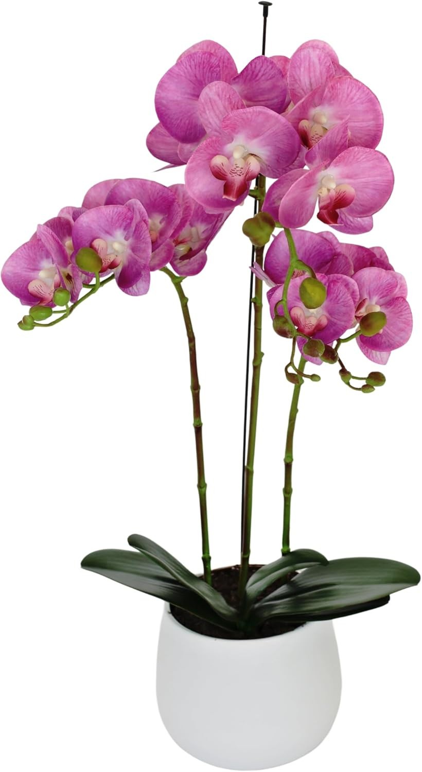 GreenBrokers Triple Stem Purple Artificial Potted Orchid (65cm) Ceramic Pot