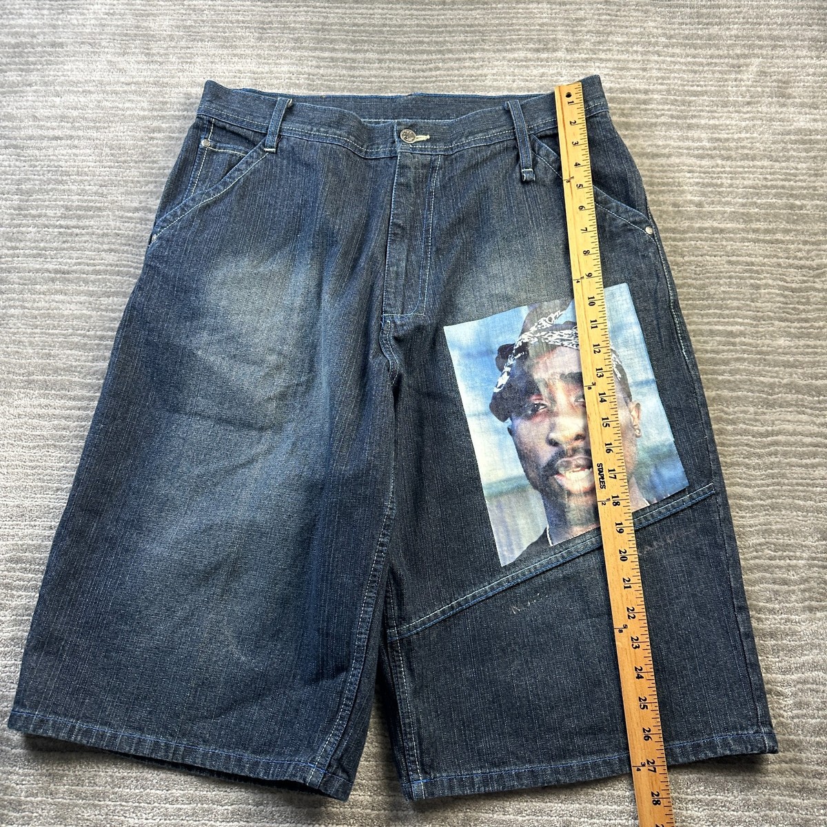 VINTAGE Makaveli Jean Shorts Mens 36 Blue Jorts Baggy Hip Hop Y2K