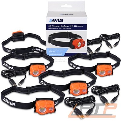 5x ENVA LED STIRNLAMPE KOPFLAMPE 400+200 Lumen WIEDERAUFLADBAR IP67 WASSERDICHT 
