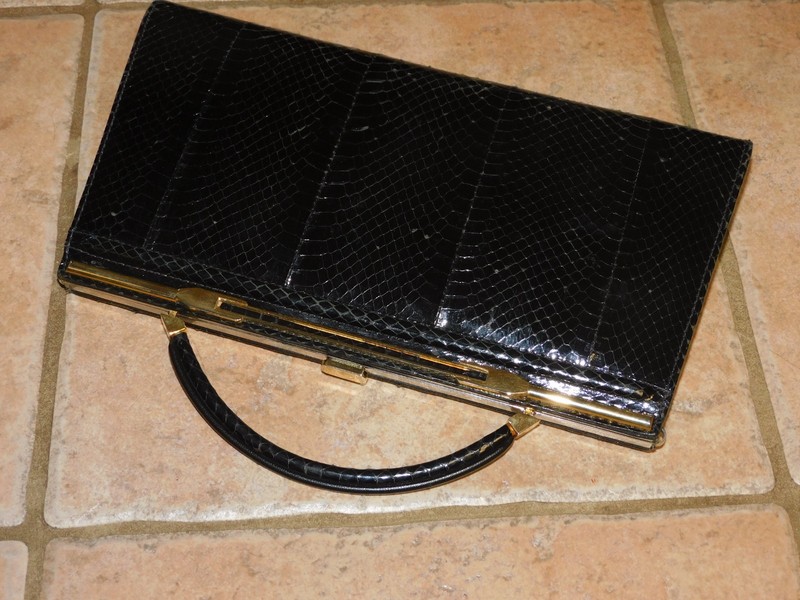 VTG 1970's ITALIAN LINEA GIENNE BLACK SNAKE SKIN CLUTCH BAG PURSE