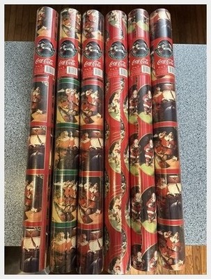Coca-Cola Christmas Gift Wrap 6 Rolls Sealed CPS 1992 Holiday Gift Wrap
