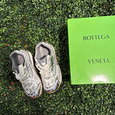 Bottega Veneta Men's Low Top Lace-Up Athletic Sneakers White/Green/Gray