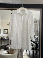 New with Tags Anthropologie White Lace Mini Shirt Dress Puff Sleeve Button Up M