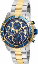 Invicta 22415 Men's Blue Dial 45mm 'Pro Diver' Quartz Two-Tone Steel Watch