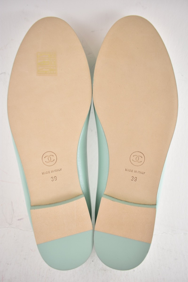Chanel 26S Mint Green White Lambskin Leather CC Logo Ballet