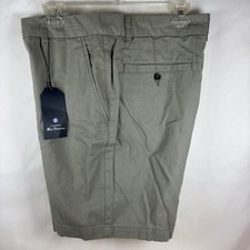Ben Sherman Shorts Men SZ 38 Vetiver Flat Front Linen/Cotton Blend BS24SH244 New