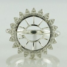 925 Sterling Silver 17mm Round Semi Mount Halo Ring For Wedding Ring