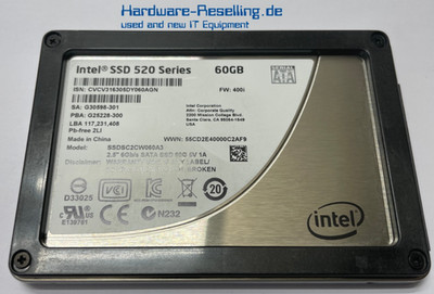 Intel 60GB 2,5'' SSD 520 Series SATA III 6G SSDSC2CW060A3 G30598-301