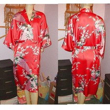 Vtg Silk Kimono Robe One Size Asian Smoking Jacket Dressing Gown Exotic Floral