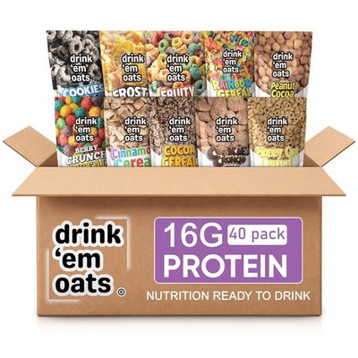 Drink 'em Oats 46 pack Variety Pack 16g protein drinkable oat (No Shaker Bottle)