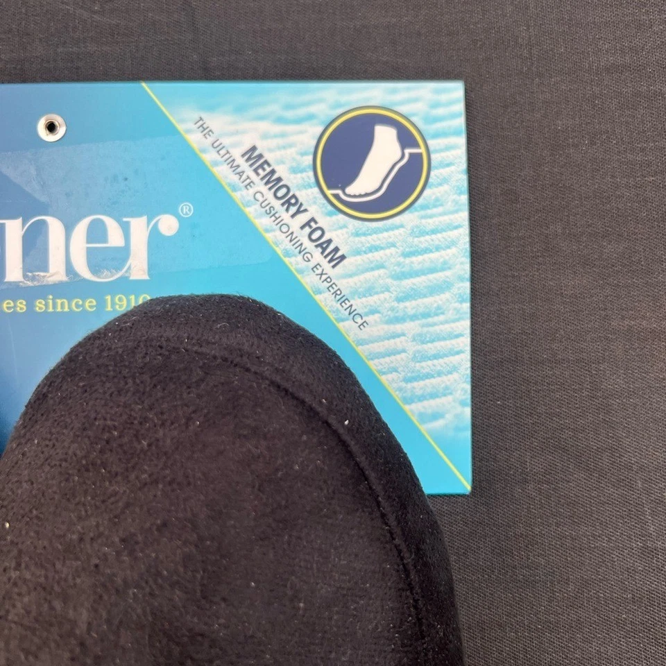 Zapatillas Isotoner Mujer M- 6.5-7.5 Negro y Gris Felpa Imitación Piel Forradas Sin Cordones Nuevas Foto 2 de 4