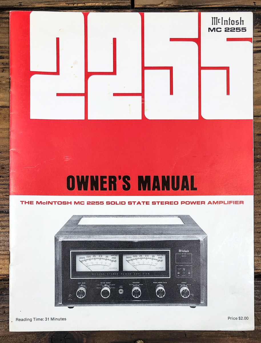 McIntosh MC 2255 MC-2255 Amplifier Service Manual *Original*