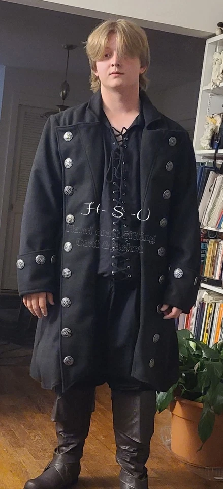 Мужская черный пират пальто Джек воробей костюм Хэллоуин колониальный косплей куртка - Изображение 2 из 3