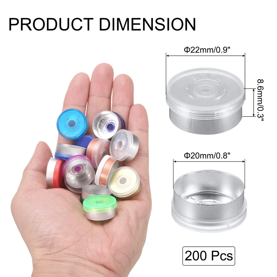 20mm Flip Off Caps 200PCS Burr-Free Flip Off Top Caps, Clear/Matte Silver Foto 2 de 4