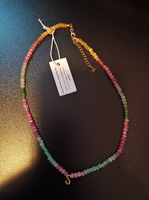 Handcrafted Multicolor Jade Beaded Necklace with Gold Plated Letter Pendant