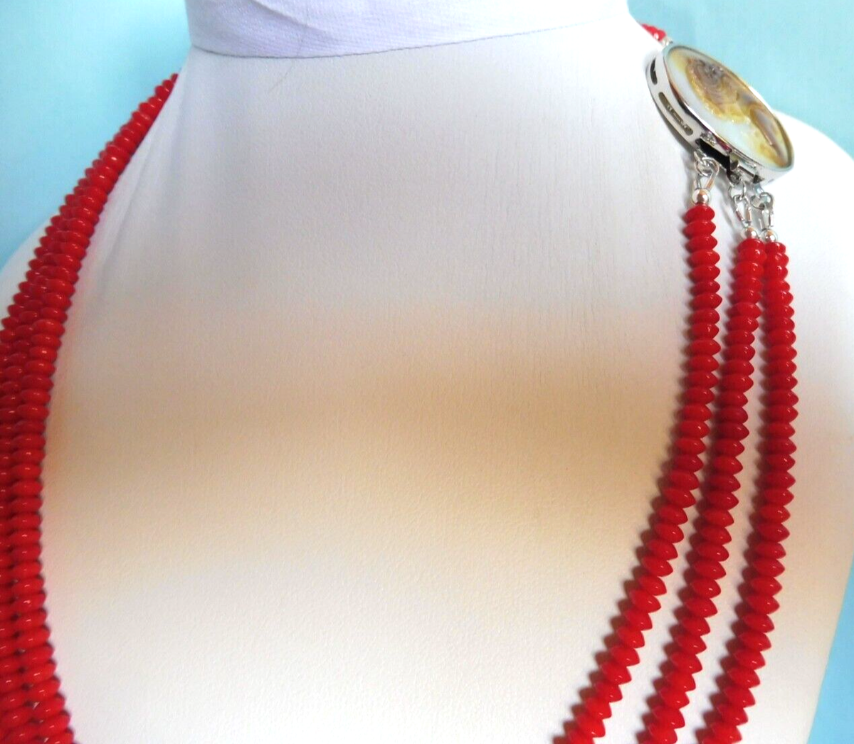 Collier 3 Rangs En Corail Naturel Rose - 6mm - 375 Carats - Fermoir Camée - Italie