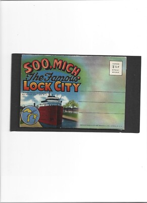 MICHIGAN  Souvenir Folder  ''Lock City, Soo''  UNUSED   Clean  1940's  18 Photos