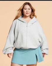 Blogilates Women  s Marshmellow Full Zip Hooded Sweatshirt - Gray 1X NWT