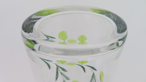 Clear Glass Pitcher Decanter with Olives Branches Colored Etched Design 10.75“H - Picture 11 of 12