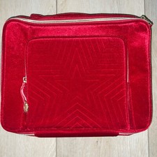 Estee Lauder Train Case Bag Red Velvet Zips Cosmetics Travel Star Gold NEW