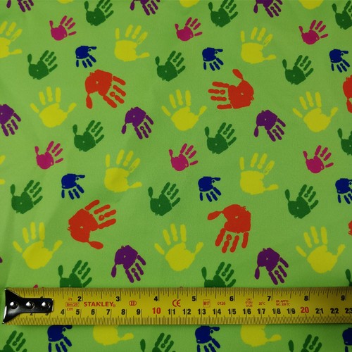 Hand Print Jersey Fabric - Green Paint Hands Novelty 2 way scuba stretch fabric - Picture 4 of 11