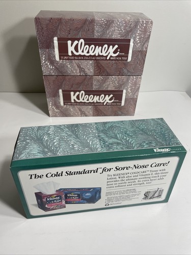 Vintage LOT 1996 3 KLEENEX Tissues Greige FEATHERS Box Kimberly-Clark Almond 175 - Picture 6 of 6