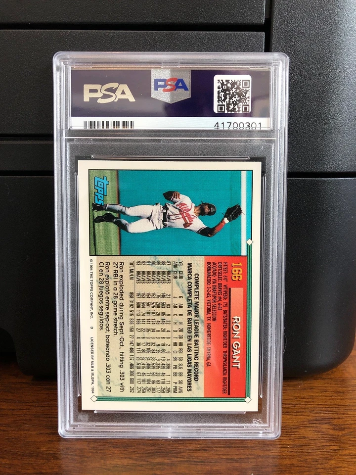 1994 Topps Bilingual Ron Gant Baseball Card #166 PSA 10 Gem Mint POP 5 - Image 2 of 3
