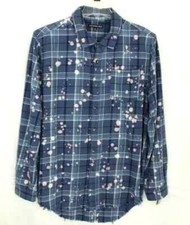 Jaywalker Men's Blue Bleach-Splatter Plaid Cotton Shirt Size XL Retail 38