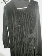 Vintage Fabs Velvetlike Black Pleated Bodice Buttons Long Dress LS L? Bust 40"