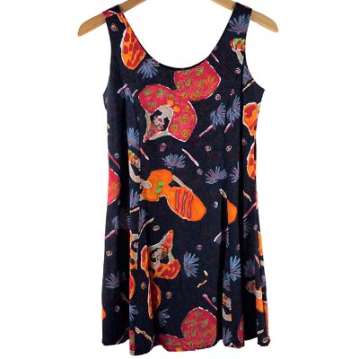 Vintage BIG HED DESIGNS Black/Multicolor FUNKY LADY Print Rayon Dress Size  XS | eBay