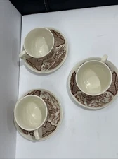 Fair Winds Alfred Meakin Staffordshire Brown Set Of 3 Cups And Saucers 7 Oz