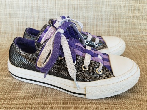 Chica Converse All Star Negro Plata brillo púrpura tejido shoestrings Talla  12 | eBay