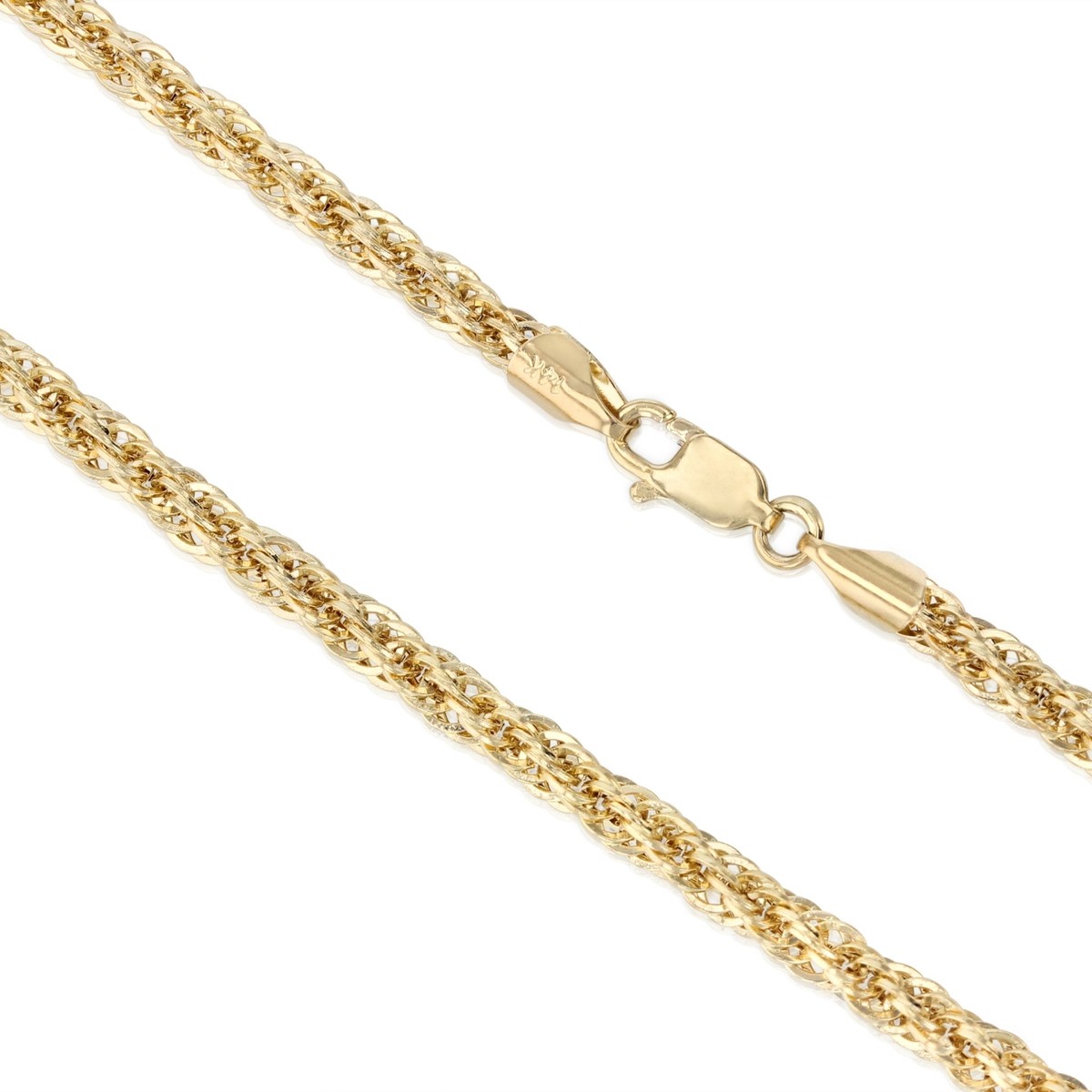 14K Yellow Gold Fancy Hollow Rope Chain Necklace with Lobster Clasp