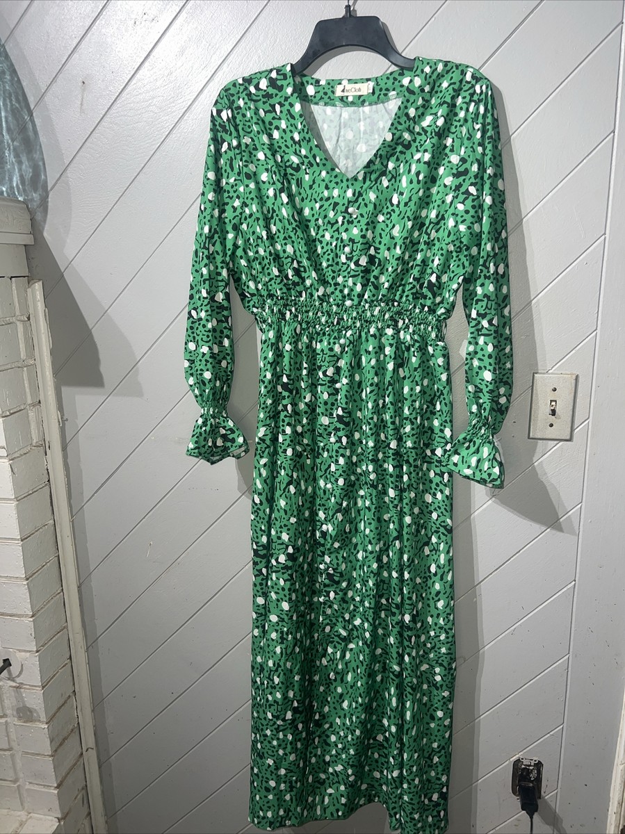 green and white leopard print dress IVE Cloth Animal, Long Sleeve Maxi 100% Linen