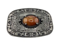 Vintage Western Belt Buckle With Semi Precious Stone Silver Toned
