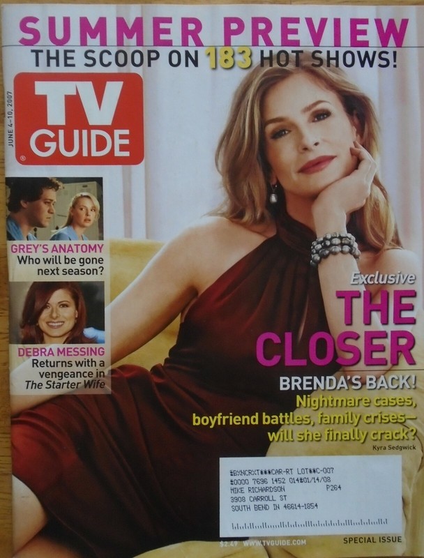 TV GUIDE MAGAZINE 6-4-07 KYRA SEDGWICK, GREY'S ANATOMY, DEBRA MESSING