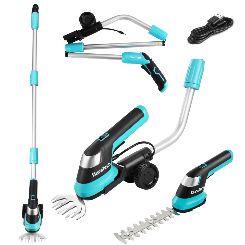 DURATECH 7.2V Cordless 3-in-1 Grass Trimmer & Hedge Shears w/50" Pole USB Type-C