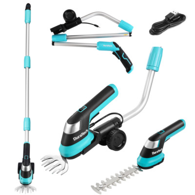 DURATECH 3-in-1 7.2V Cordless Hedge Trimmer 50'' Extension Pole Battery USB-C USA
