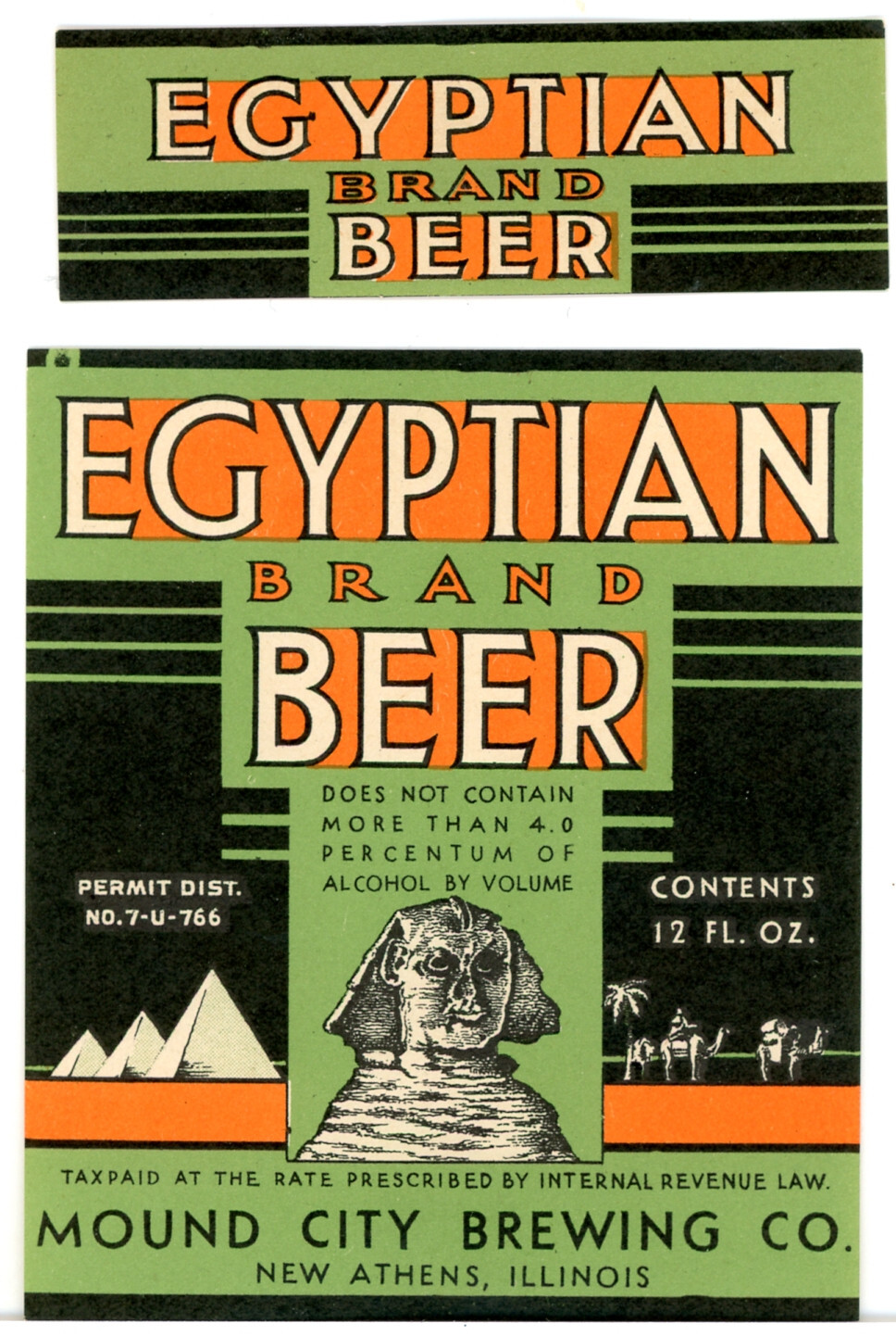 U 12oz Mound City Brewing Co. Egyptian Beer Bottle Label +neck New