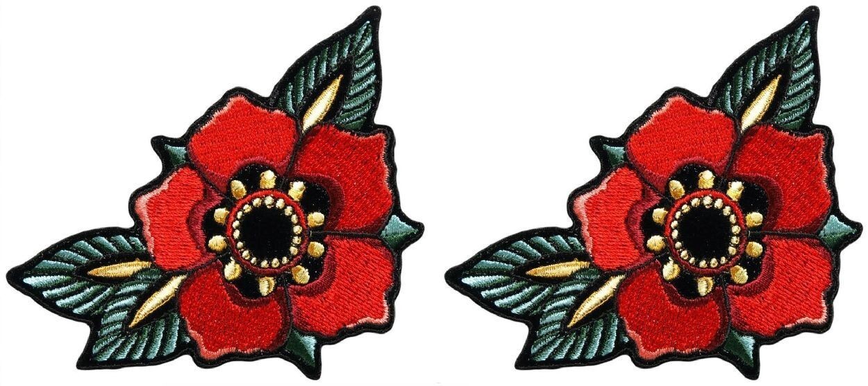 TATTOO FLOWER LADIES EMBROIDERED PATCH | 2PC IRON ON OR SEW ON 4"x2.5"