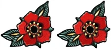 TATTOO FLOWER LADIES EMBROIDERED PATCH | 2PC  IRON ON OR SEW ON  4"x2.5"