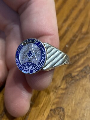 VTG STERLING Masonic Ring Grand Lodge F&AM of PA 25 Years Service Freemasons S12