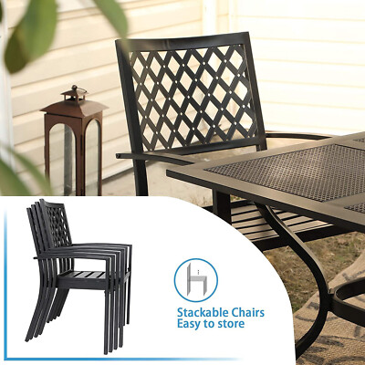 4-Piece Stackable Wrought Iron Patio Chairs - 300 Lb Capacity Outdoor Dining Chairs With Armrests