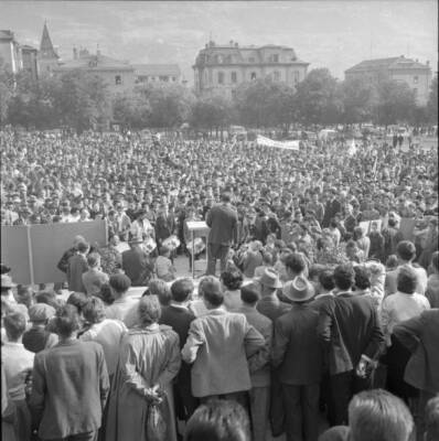 Valais farmer demonstrate and appeal for buying local products 1958 Photo 2