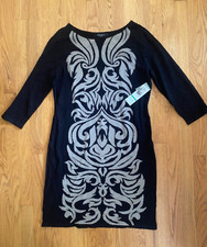 NWT Nine West Women's Large Black Tan 3/4 Sleeve Sweater Dress (B4)