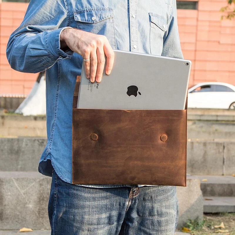 Genuine Leather Tablet Carrying Case Sleeve Bag For iPad Air Pro 13 12.9 Samsung - Image 2 of 4