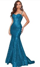 Women's Mermaid Sequin Prom Dresses Long Spaghetti Straps Sparkly Formal Evening