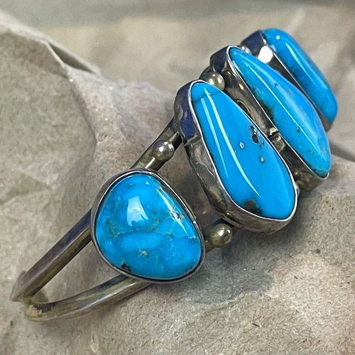 Vintage Handmade Navajo Sterling Silver Turquoise Chunky Cuff Bracelet - Picture 3 of 6